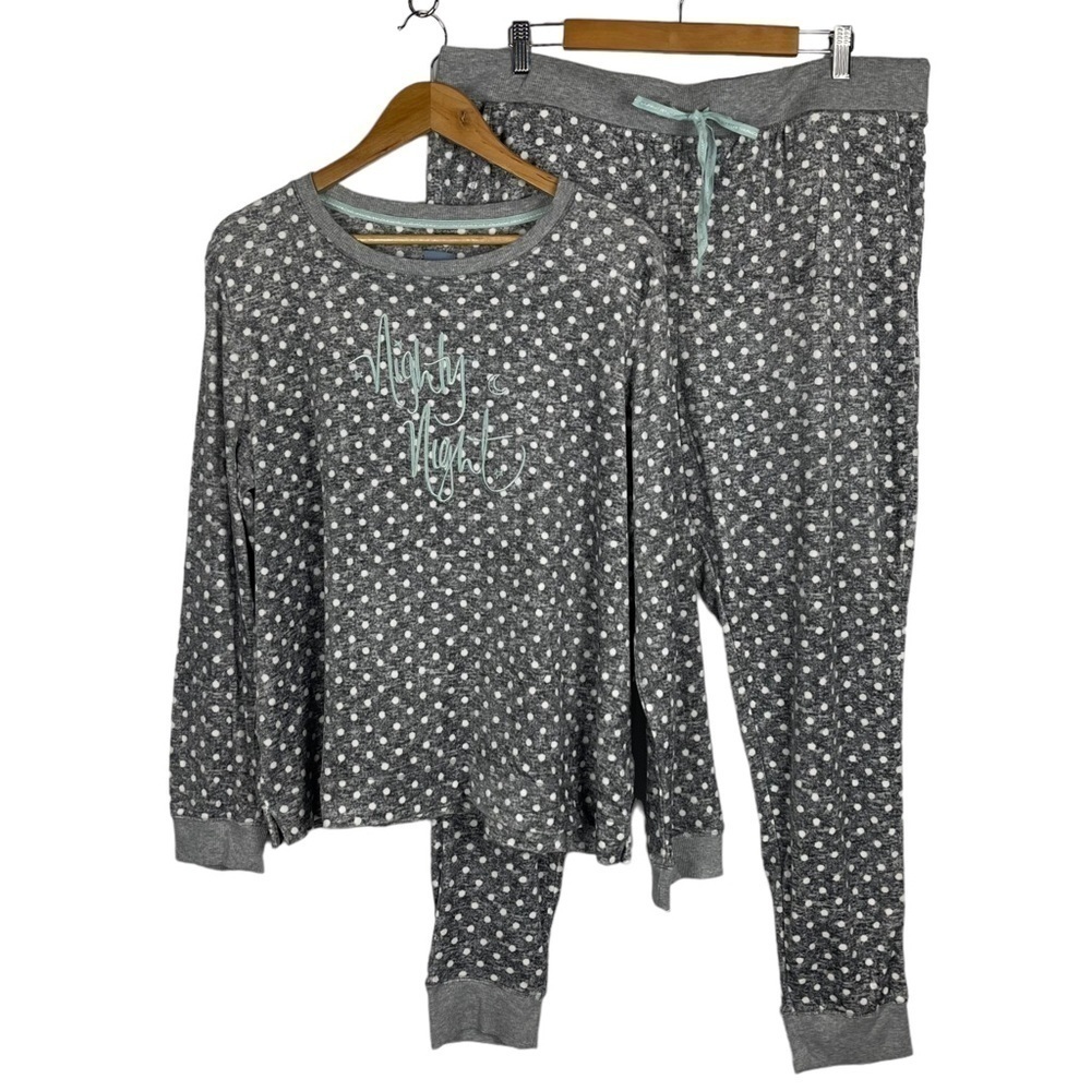 JANE & BLEECKER NIGHTY NIGHT FUZZY POLKA DOT MATCHING PAJAMA PJ SET - Picture 2 of 14